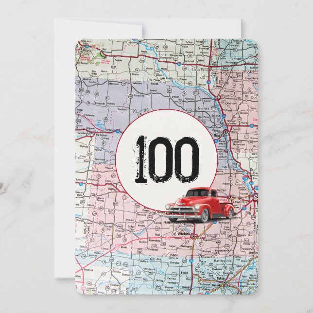 100th Birthday Party Red Retro Truck Invitation (Front)