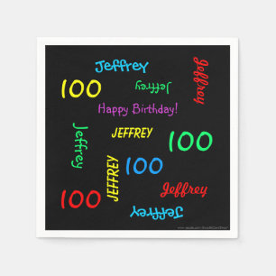 100th Birthday Party Repeat Name Black Paper Paper Napkins