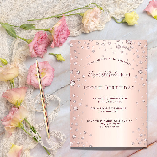 100th birthday party rose gold diamond sprinkle