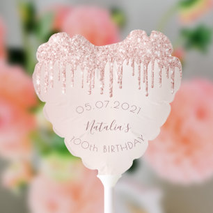 100th birthday party rose gold glitter drips glam balloon