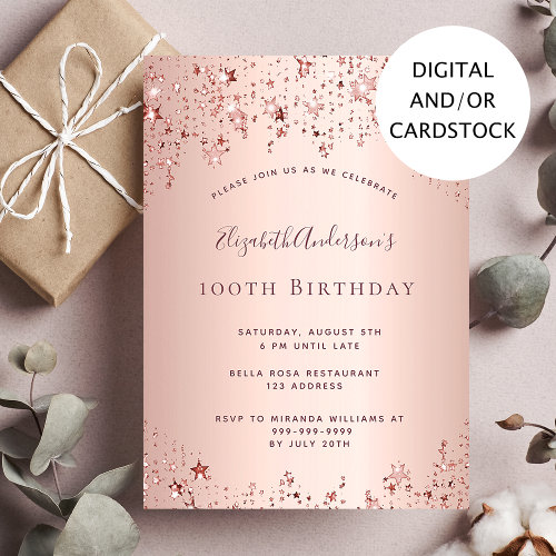 100th birthday party rose gold stars sprinkle