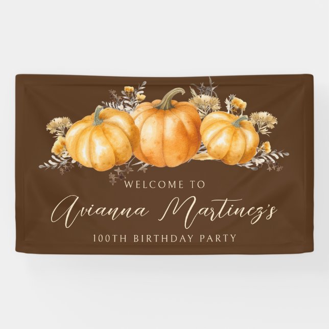 100th Birthday Party Rustic Boho Fall Pumpkin  Banner (Horizontal)