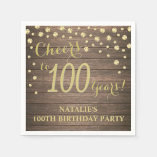 100th Birthday Party Rustic Wood and Gold Diamond Napkins