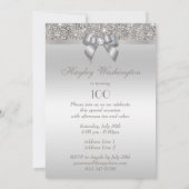 100th Birthday Party Silver Sequins, Bow & Diamond Invitation (Back)