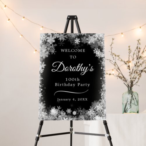 100th Birthday Party Snowflake Black Welcome Foam Board