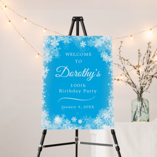 100th Birthday Party Snowflake Blue Welcome Foam Board