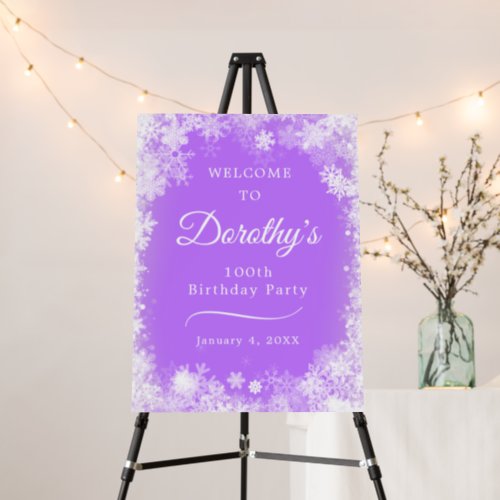 100th Birthday Party Snowflake Purple Welcome Foam Board