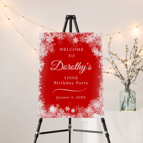 100th Birthday Party Snowflake Red Welcome Foam Board