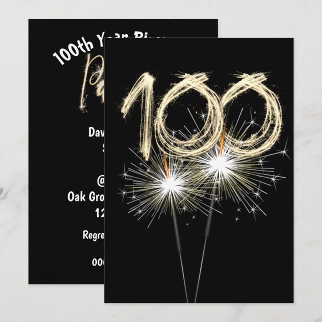 100th Birthday Party Sparklers Invitation (Front/Back)