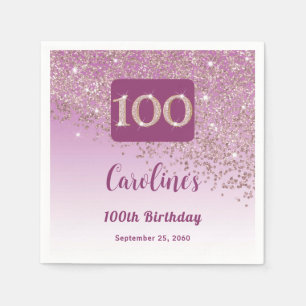 100th Birthday Party Sparkling Rose Gold Glitter Napkins