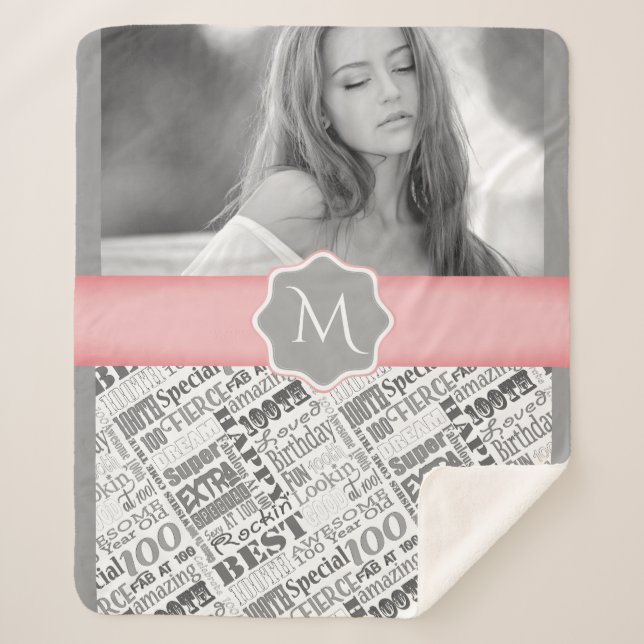100th Birthday Party Special Personalized Monogram Sherpa Blanket (Front)