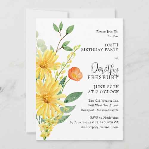 100th Birthday Party Spring Yellow Floral