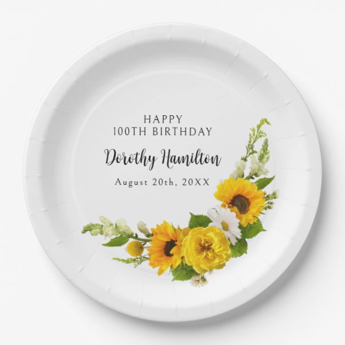 100th Birthday Party Sunflower Daisy Custom Paper Plates