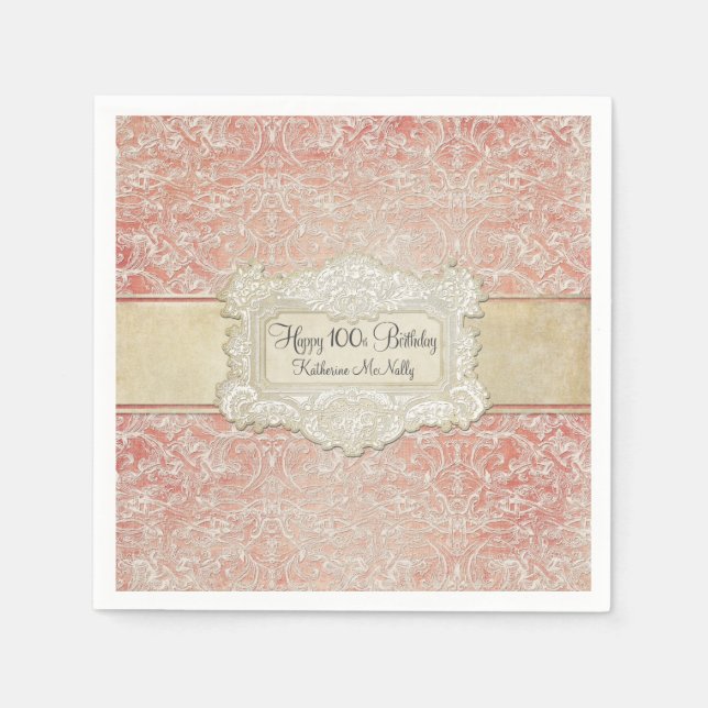 100th Birthday Party Vintage French Regency Lace Napkins (Front)