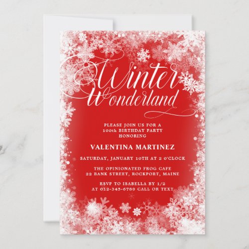 100th Birthday Party Winter Wonderland Snowflake Invitation