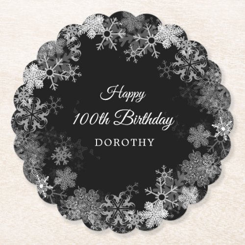 100th Birthday Party Winter Wonderland Snowflake Paper Coaster