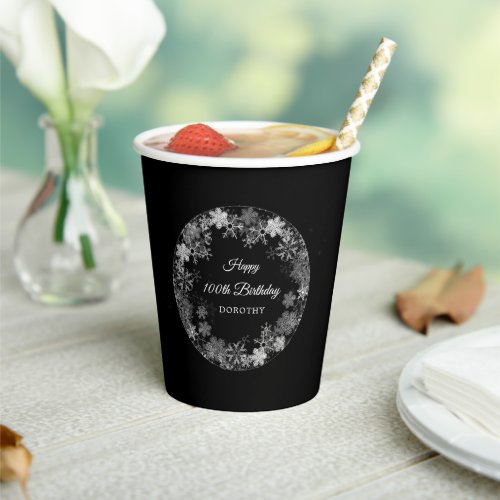 100th Birthday Party Winter Wonderland Snowflake Paper Cups