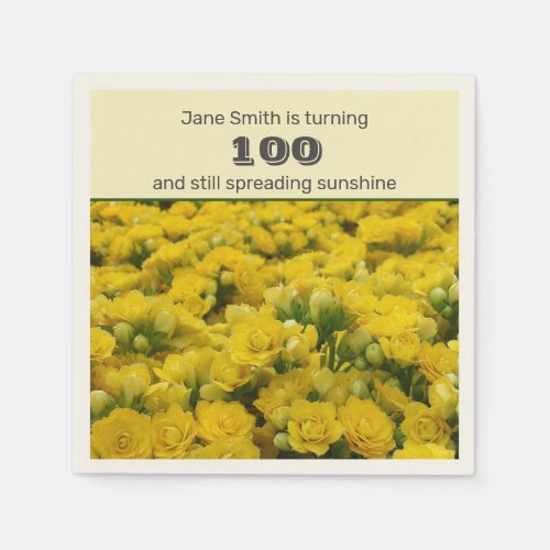 100th Birthday Party Yellow Flowers Celebration Napkins