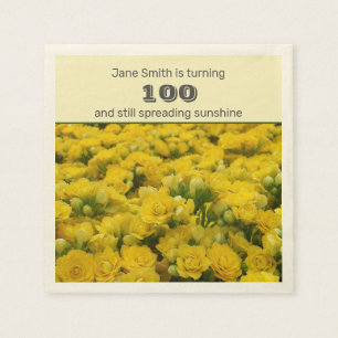 100th Birthday Party Yellow Flowers Celebration Napkins