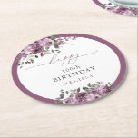 100th Birthday Personalized Elegant Purple Flower Round Paper Coaster<br><div class="desc">100th Birthday Personalized Elegant Purple Flower Round Paper Coaster. Most lettering is editable - click the "Customize Further" button to edit. Matching items are available.</div>