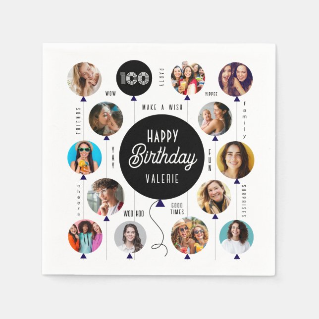 100th Birthday Photo Balloons Napkins (Front)