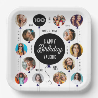 100th Birthday Photo Balloons Paper Plates