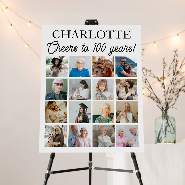 100th Birthday Photo Collage 16 Photos Foam Board (In Situ (Stand))