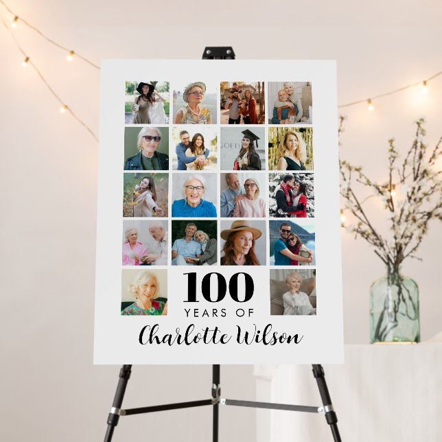 100th Birthday Photo Collage 18 Photos Foam Board (In Situ (Stand))