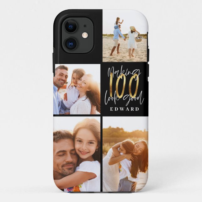 100th birthday photo collage black gold typography Case-Mate iPhone case (Back)