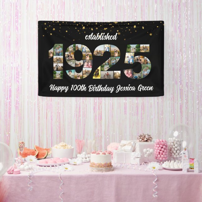 100th Birthday Photo Collage Established 1925 Banner (Party)