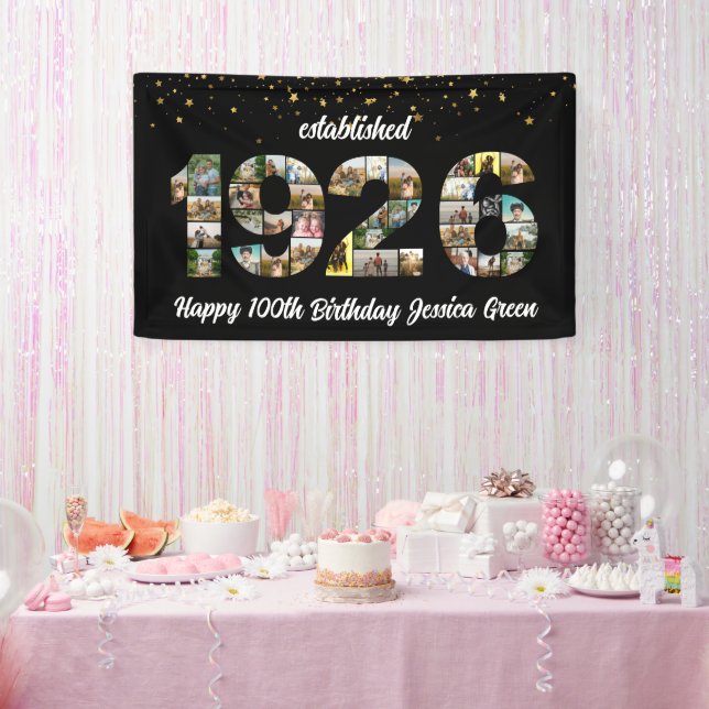 100th Birthday Photo Collage Established 1926 Banner (Party)