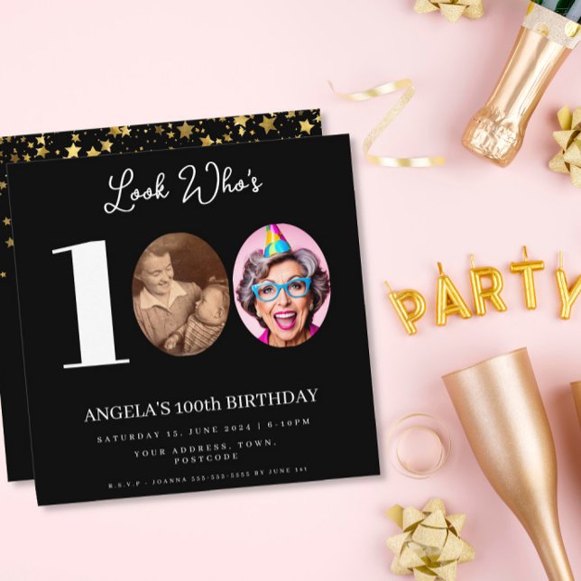 100th Birthday Photo Invitation | Number Collage (Creator Uploaded)