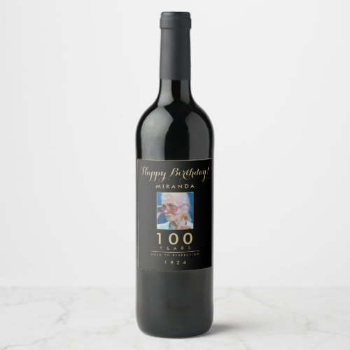 100th Birthday Photo Wine Label