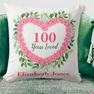 100th Birthday Pillow - 100 Years Loved Design