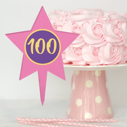100th Birthday Pink and Purple Star Cake Topper