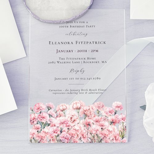 100th Birthday Pink Carnation January Birth Flower