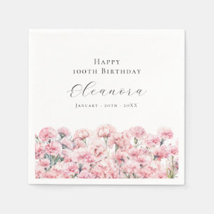 100th Birthday Pink Carnation January Birth Flower Napkins