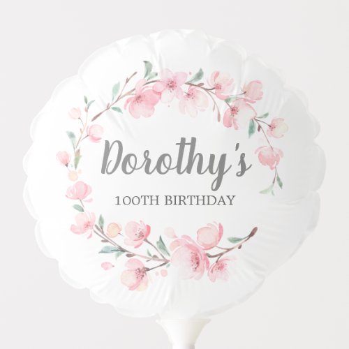 100th Birthday Pink Cherry Blossom Floral Balloon