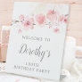 100th Birthday Pink Cherry Blossom Floral Pedestal Sign