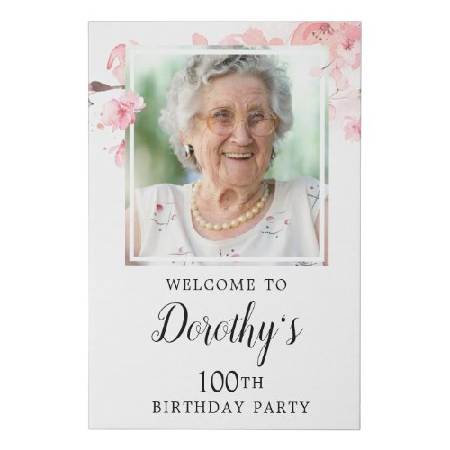 100th Birthday Pink Floral Keepsake Welcome Sign