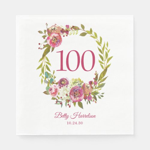 100th Birthday Pink Floral  Napkins