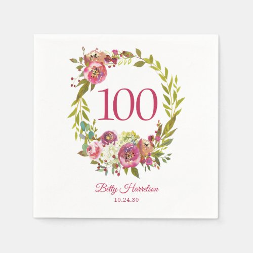 100th Birthday Pink Floral  Napkins