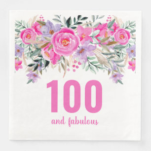 100th birthday pink floral party napkins
