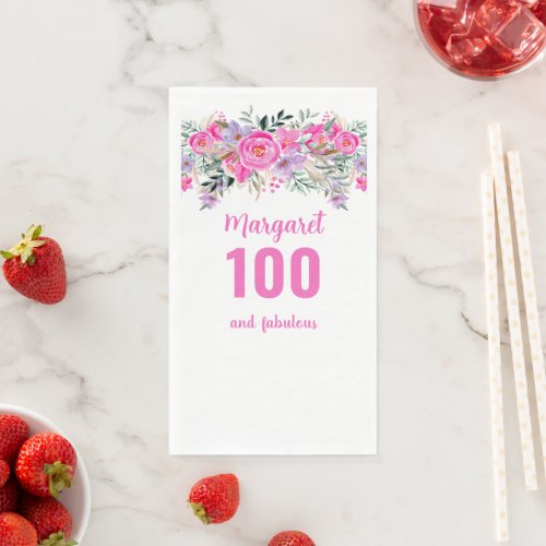 100th birthday pink floral party  paper guest towels