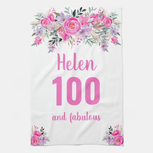 100th birthday pink floral unique  kitchen towel