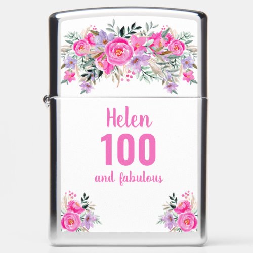 100th birthday pink floral Zippo Lighter