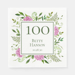 100th Birthday Pink Hydrangeas Napkins