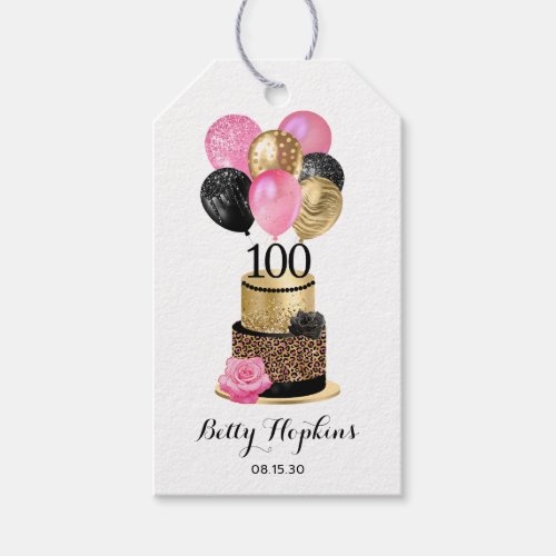 100th Birthday Pink Leopard Cake Gift Tags