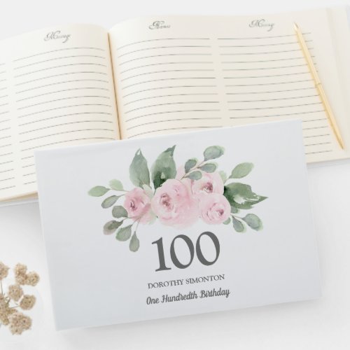 100th Birthday Pink Rose Floral Guest Book