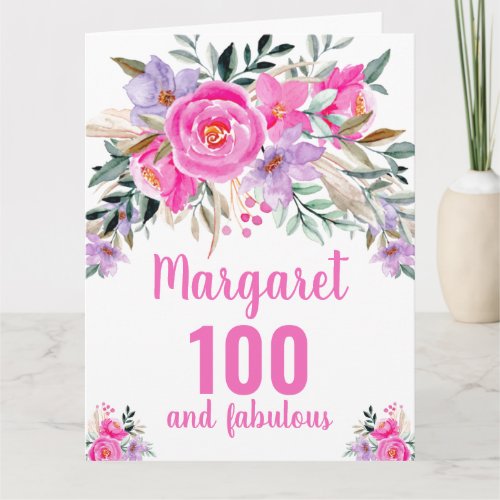 100th birthday pink watercolor floral 